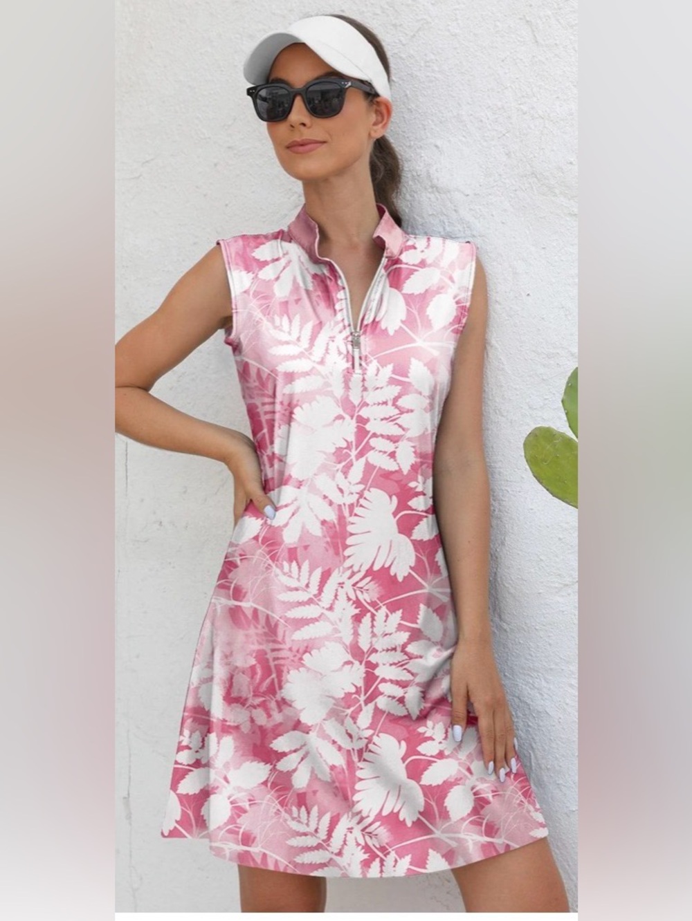 ACEGOLFS Botanical Energy Sleeveless Golf Dress Pink Large NWOT